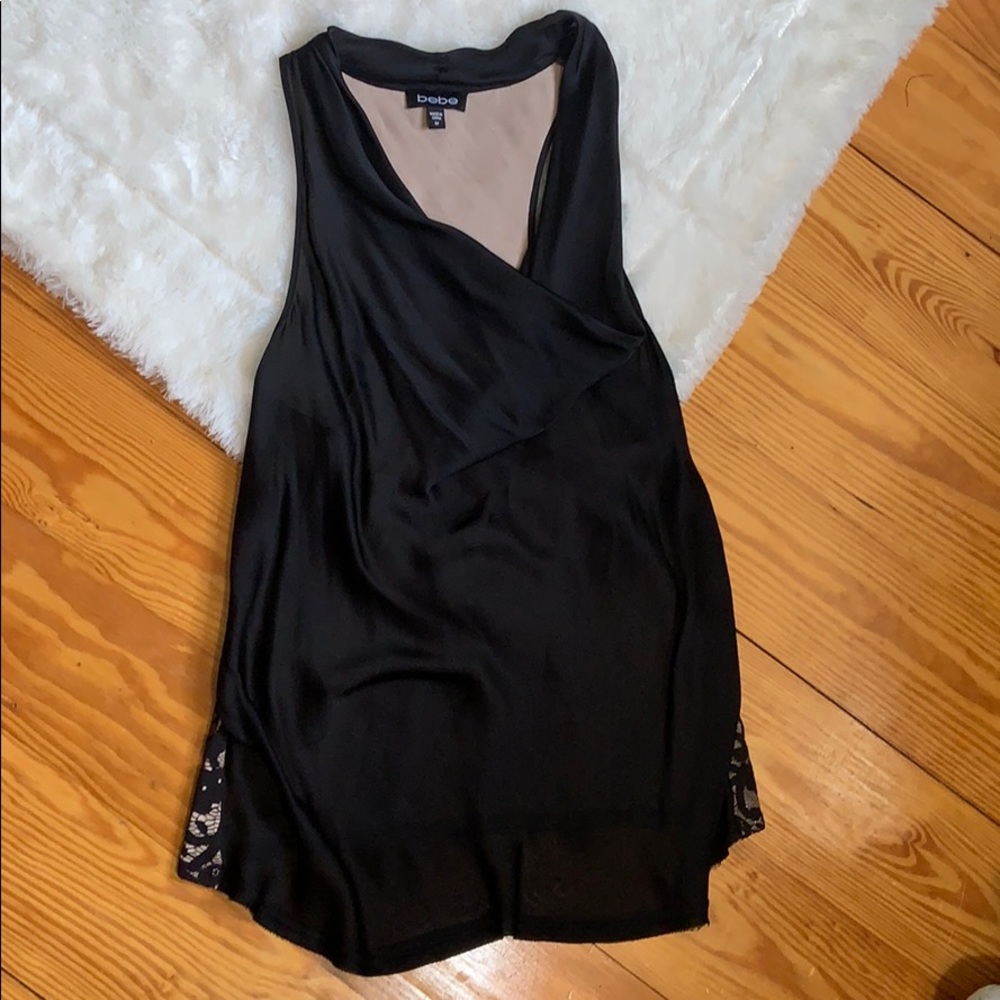 3/$15 cowl neck, sheer lace BEBE top